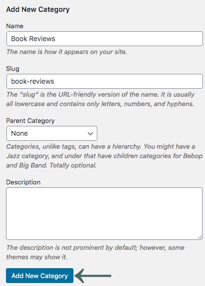 Add New Category WordPress